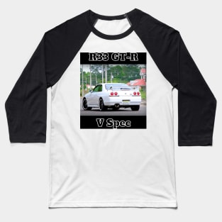 Nissan Skyline R33 GT-R V Spec - Black and White Design Baseball T-Shirt